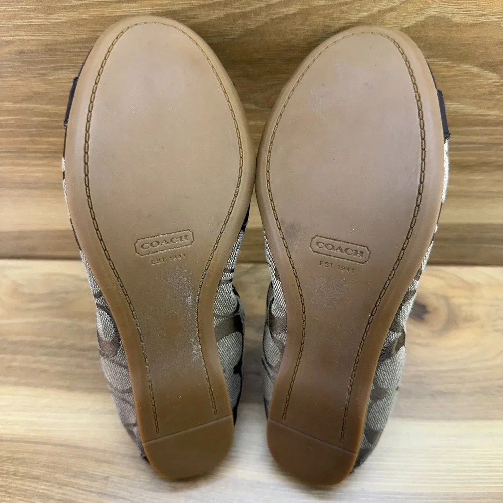 Coach Chelsea Ballet Flats Y2K 7.5 Brown Signature Cap Toe Stretch Casual Office